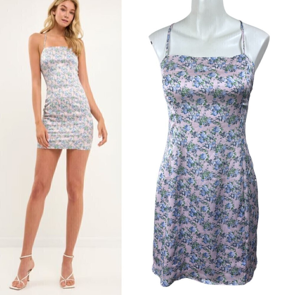 Endless Rose Woman's Size L Pink Floral Satin Mini NEW Dress Sleeveless Party - Picture 14 of 16